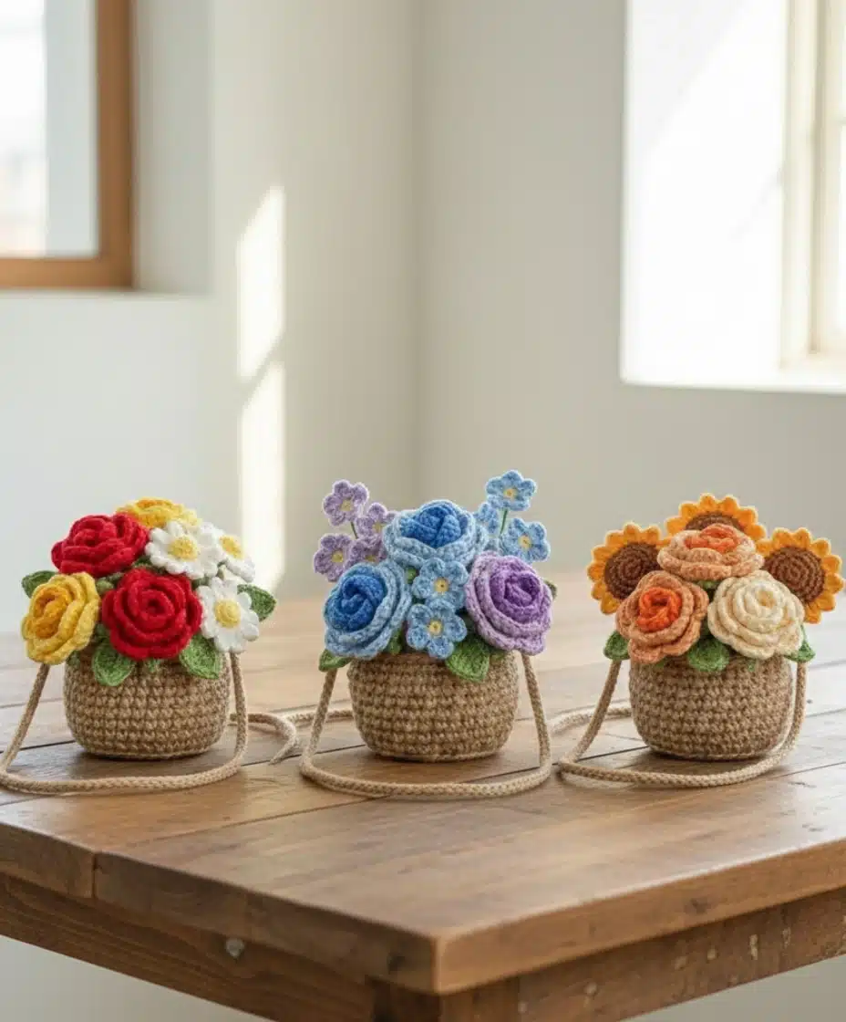 car-hanging-crochet-flower-baskets-1 Car Hanging Crochet Flower Baskets