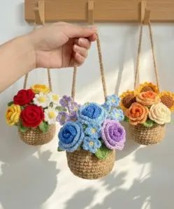 Car Hanging Crochet Flower Baskets