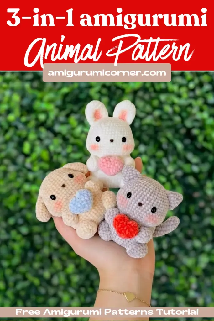 3-in-1 amigurumi animal pattern