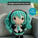 Anime amigurumi crochet doll inspired by Hatsune Miku Vocaloid