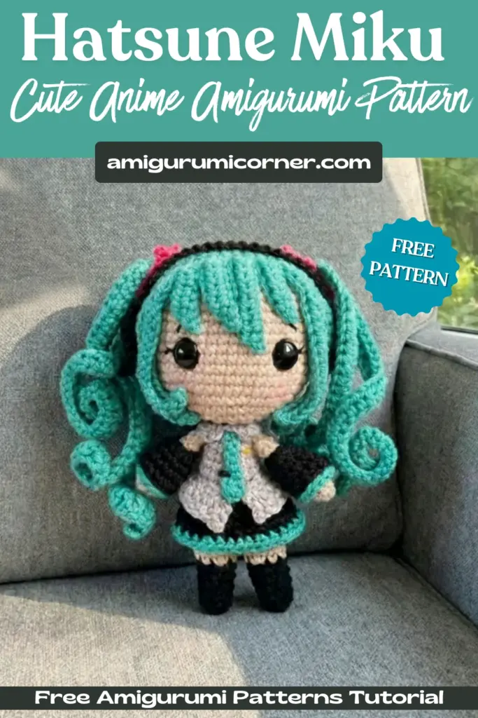 Anime amigurumi crochet doll inspired by Hatsune Miku Vocaloid