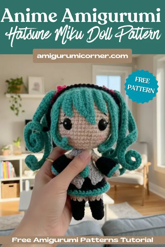 Cute Hatsune Miku crochet doll made with toy art amigurumi technique