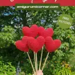 Beginner-friendly amigurumi crochet hearts arranged in a festive Valentine’s Day bouquet